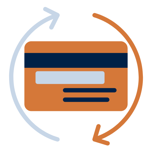 Credit card icon with arrows around it symbolizing debt consolidation.