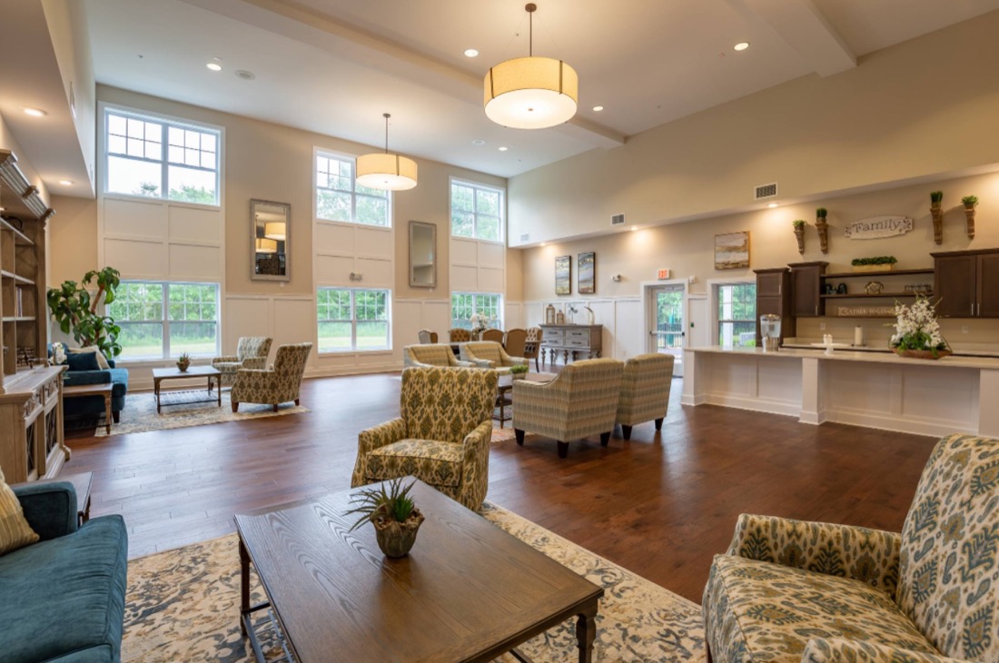 Interior photo of apartment building lobby